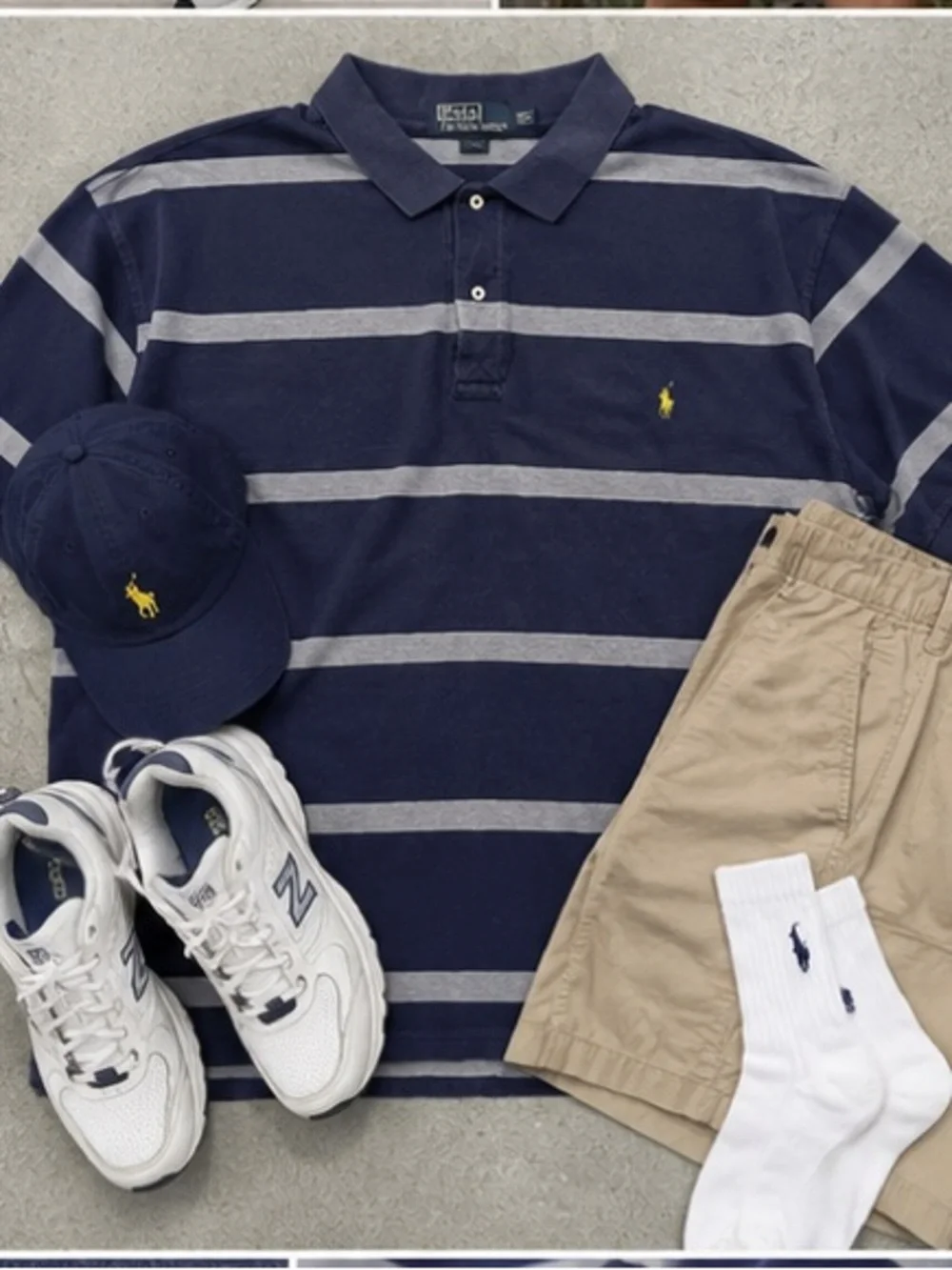 Polo Ralph Lauren Striped Polo Shirt 3XLT Navy Oversized Dadcore Preppy